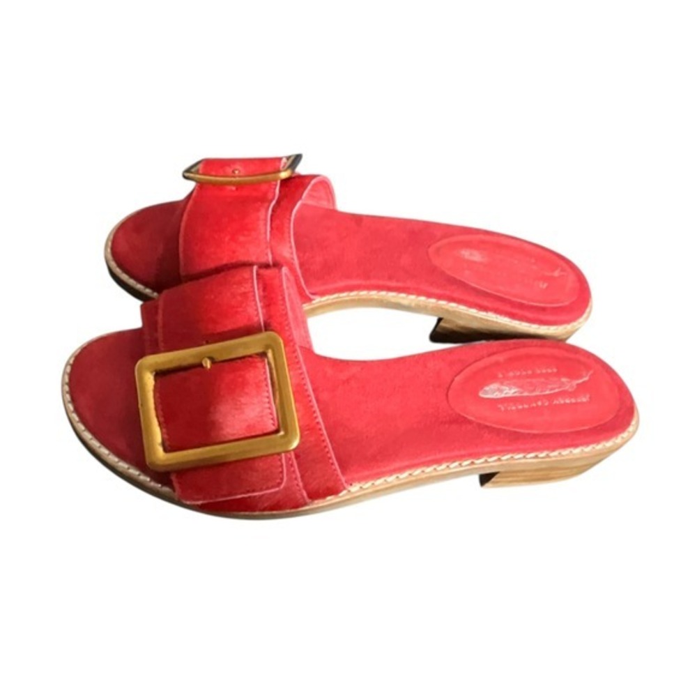 Jeffrey Campbell Sandals Womens 7.5 Red Free People Calf Hair Buckle Slide Shoes - Picture 6 of 16